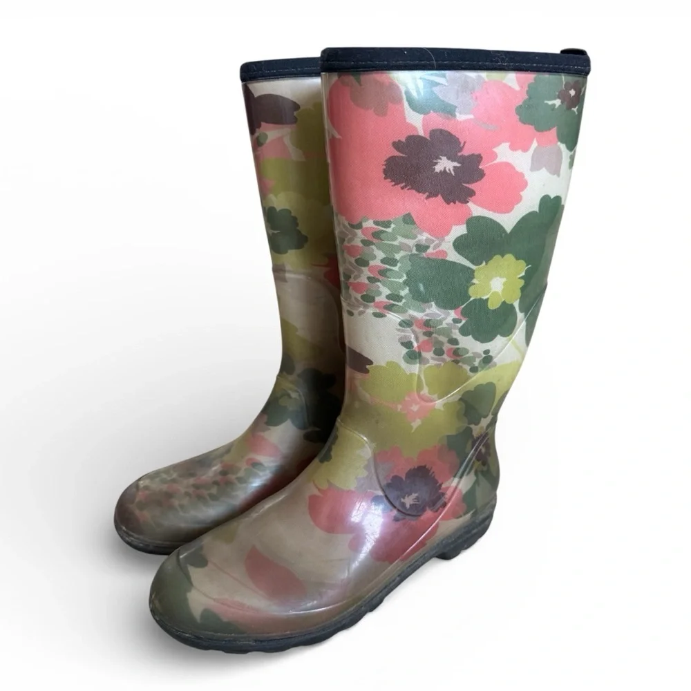 Kamik Waterproof Rain Boots Rubber Floral Garden Outdoor Multicolor Size 7